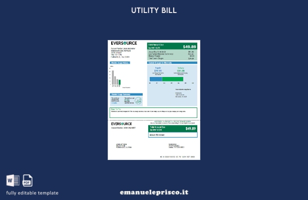 modello di versione della bolletta delle utenze USA Eversource in stile verifica